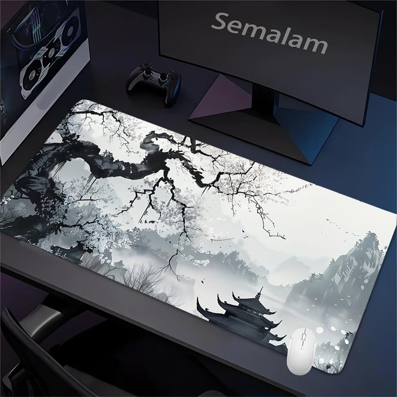 Rosa Sakura-Tinte Mauspads XXL Baumlandschaft Gaming Schreibtischmatte Rutschfeste Gummiunterseite Teppich Waschbare PC-Pads für Spiel Büro Spielmatte