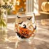 Modern Glass Tumbler Halloween Artisan Glassware, Stemless Drinking Glasses with Raised Pumpkin Ghost Black Cat Web Large Capacity Beverage