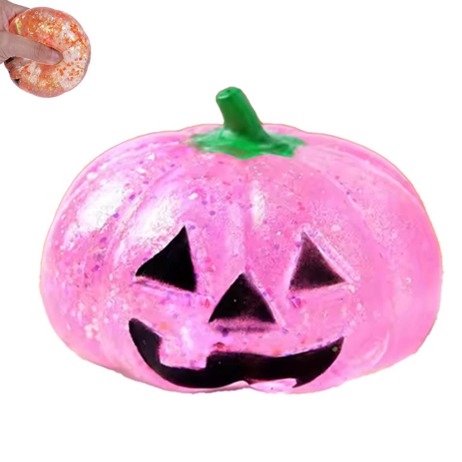Halloween Squishy Pumpkin Toy Transparent Glitter Stress Relief Fidget Toy Cute Ghost Pumpkin Squeeze Toy Halloween Party Decor