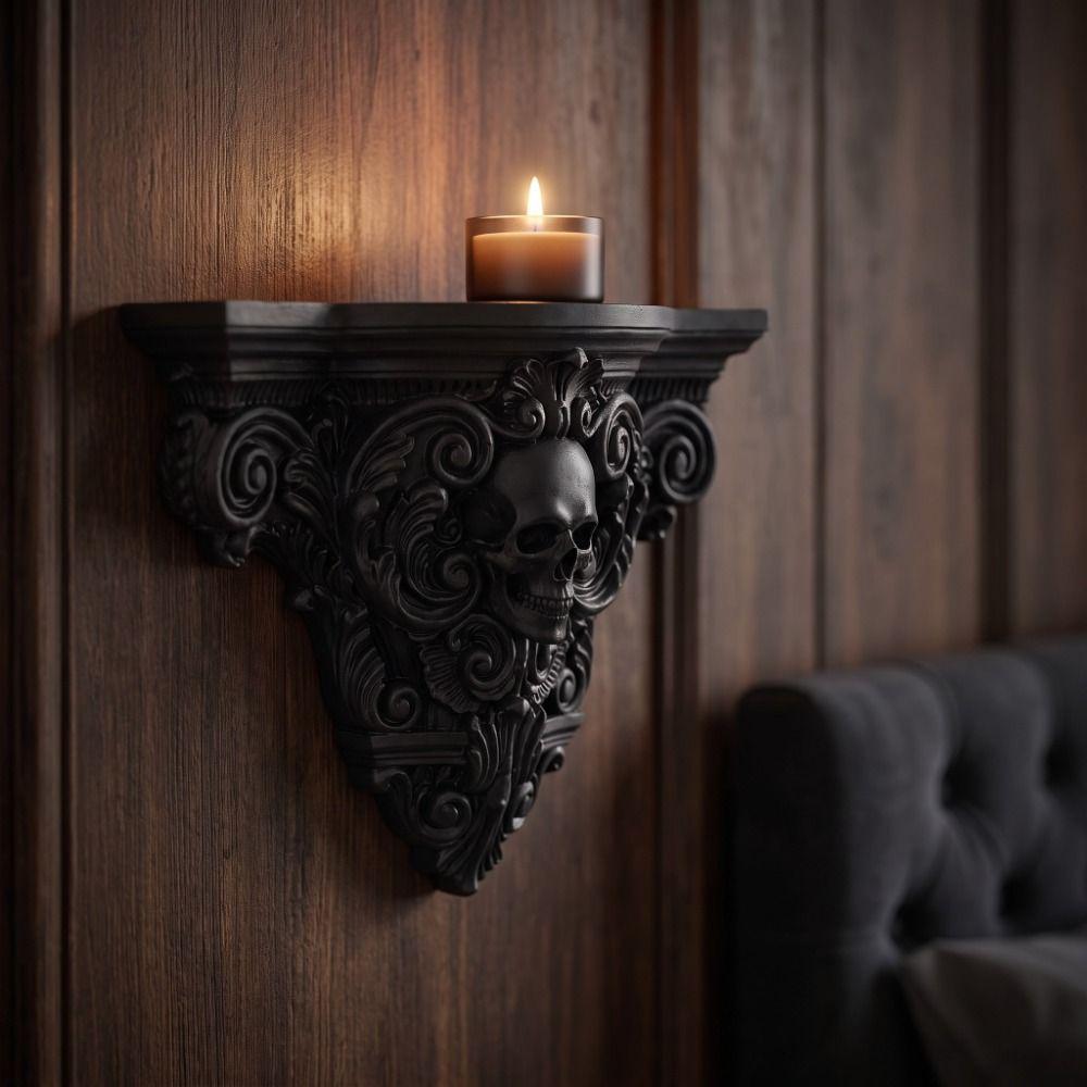 3D Printing Halloween Skull Wall Mount Shelf Gothic Art Skull Wall Rack Living Room