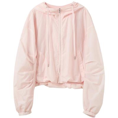 SanCai Women's Loose Hooded Short Zipper Cardigan