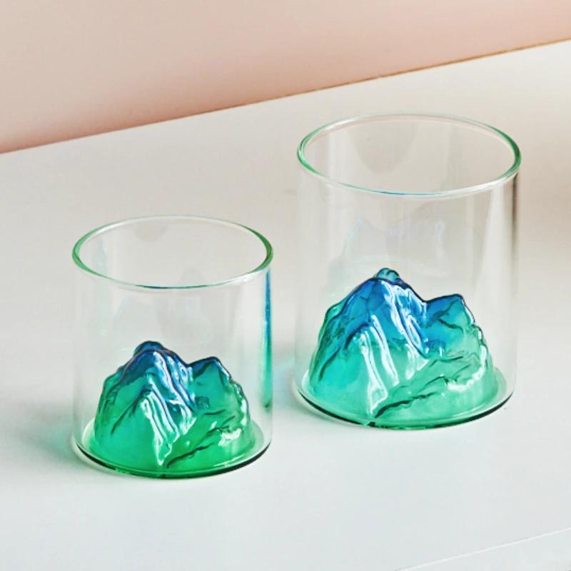 Taza de Café de Cristal Transparente Pequeña Taza de Montaña Vaso de Cristal para Whisky Resistente al Calor Taza para Té Bebida Leche Zumo Vasos para Beber