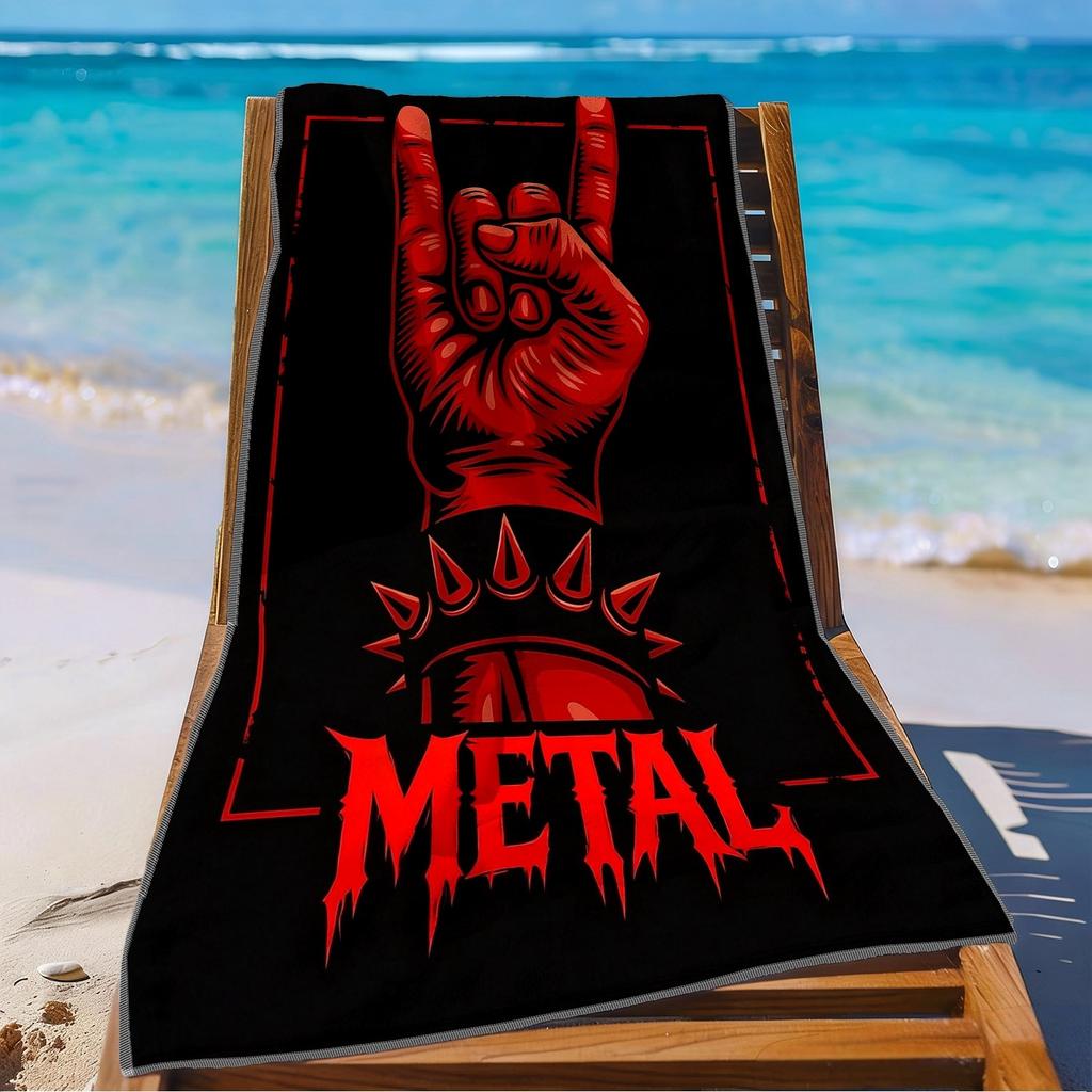 Telo Mare con Fantasia Rock Heavy Metal, Telo con Stampa Mano Rock METAL, Asciugatura Rapida Super Assorbente per Surf e Abbronzatura