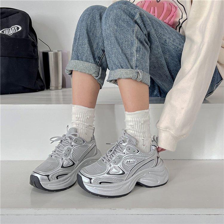 

лето 2024 Новая мода летняя женская повседневная обувь кроссовки для женщин туфли на платформе женские шнуровки теннисные дизайнерские туфли 36 серебряный