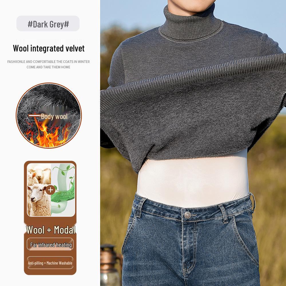 Men s Wool Blend Fleece-Lined Knit Sweater, Warm Half-High Neck for Autumn/Winter 3XL