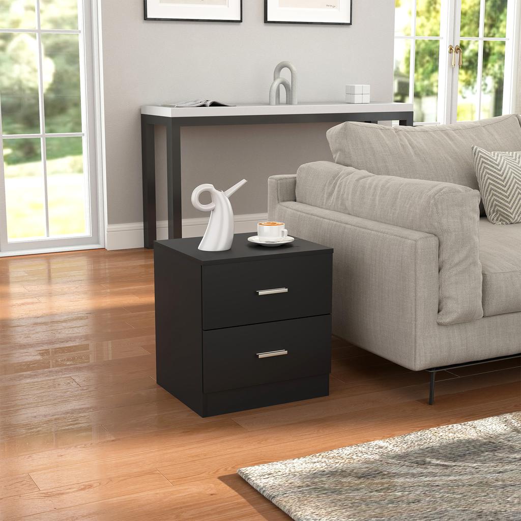 Modern Bedside Table Beside Cabinet With 2 Drawers For Bedroom Living Room Black