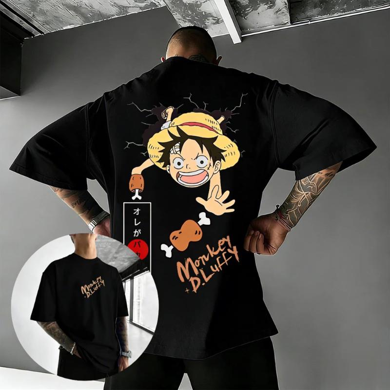 T-shirt Grafica Luffy Anime Oversize One Piece Uomo Donna Cotone Manica Corta Tee Streetwear 2026 Estate Nuovi Abiti Casual Y2k