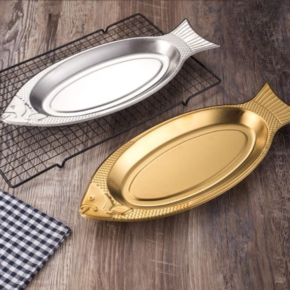 Stainless Steel Fish Shaped Plate Thickening Barbecue Plate Creative Snack Plate Restaurants