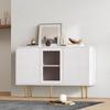 Sideboard mit 3 Türen, Kommode mit Glastür und Metalfüßen Buffetschrank für Esszimmer Wohnzimmer oder Flur, 120x38 x79.5 cm, Weiß