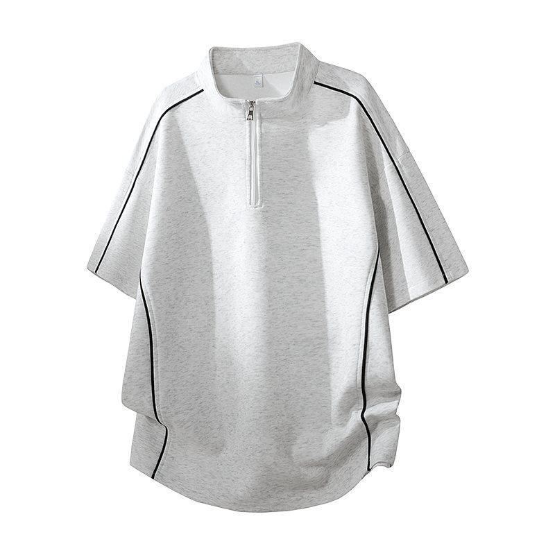 2026 Men s Trendy Half-Zip Casual Short-Sleeve T-Shirt XL белый