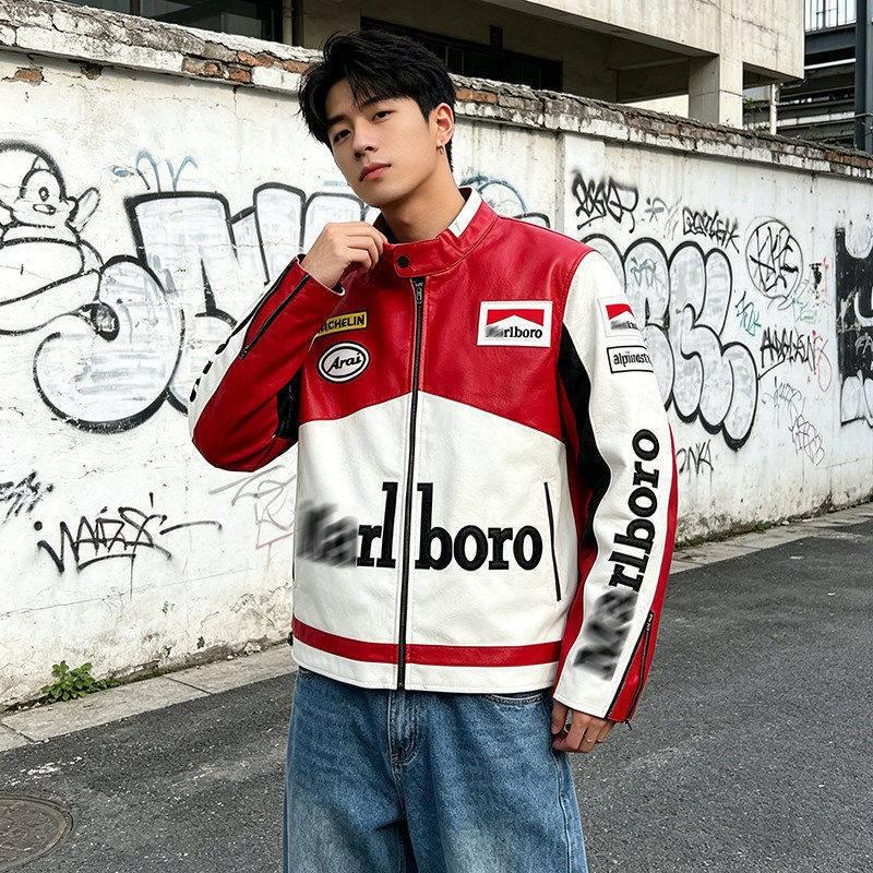 Závodní motocyklová bunda Kožený motorkářský kabát Vintage styl Unisex jezdecké oblečení Muži Ženy