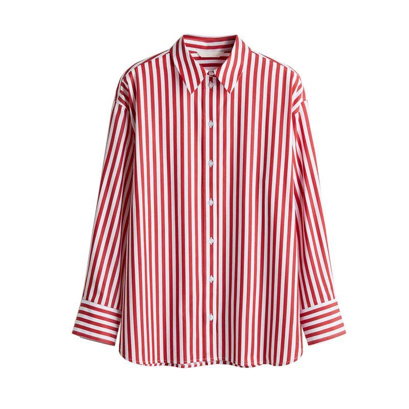 Summer New Women clothes Loose Fashion Simple and Comfortable Lapel Stripe Long sleeve Shirts Top 1265984