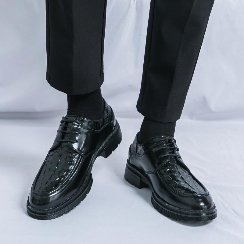 Crocodile Patterned Men Oxford Shoes Business Office Banquet Retro Gentleman Formal Shoes
