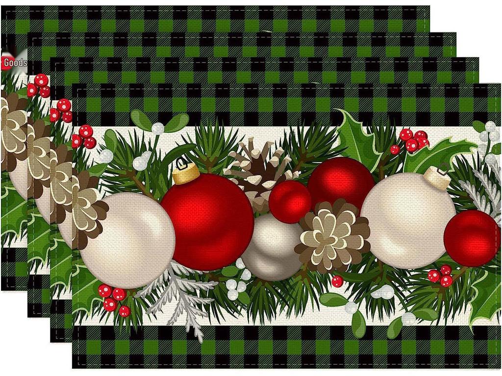 Christmas Placemat Set with Plate & Cup Insulation - Holiday Decorative Table Mats