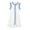 Spring/Summer 2025 Elegant Denim Patchwork Pleated Sleeveless Dress