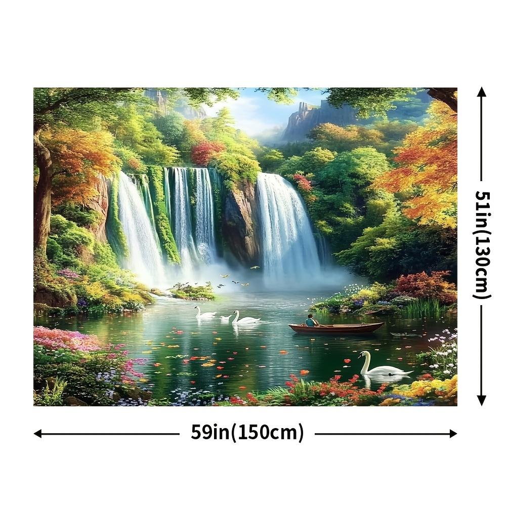 1 piece charming waterfall and lake scenery background with autumn leaves and wildlife - versatile for all occasions