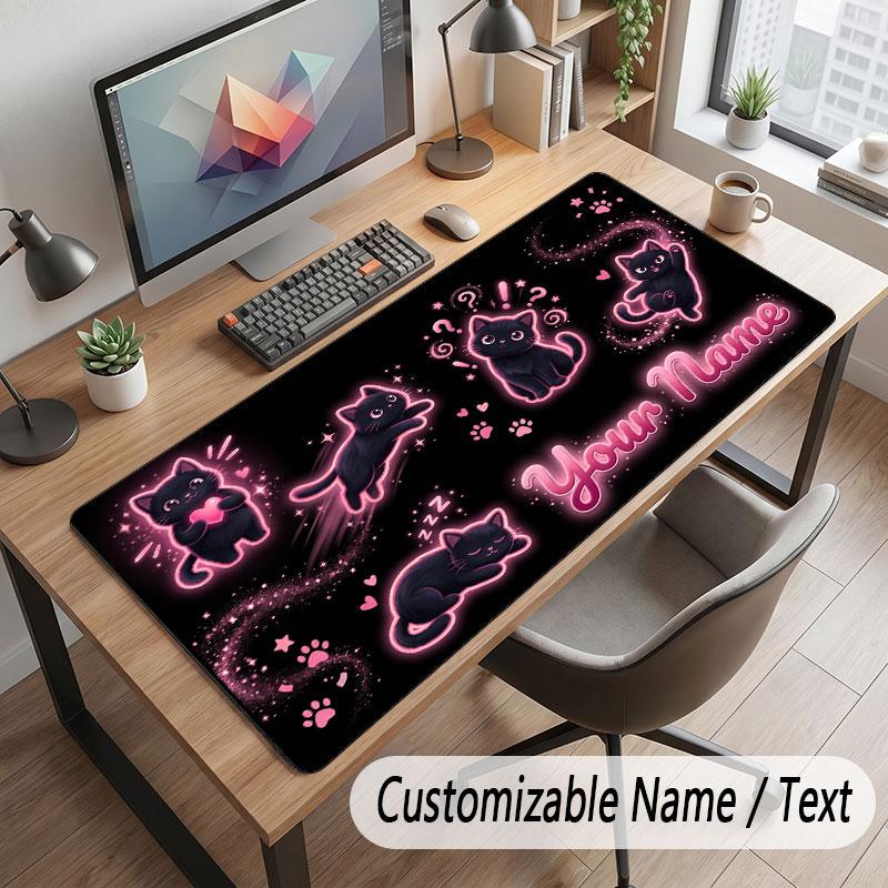 Cat Theme Customized Mouse Pad Personalized Print Name Text Desk Mat For Home Office Table Decor