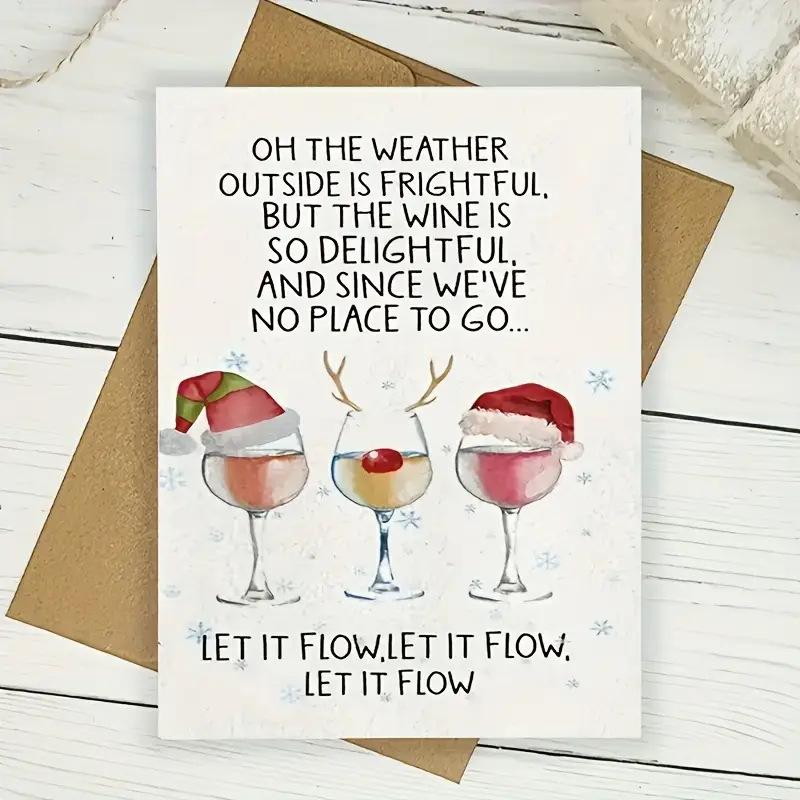 1 Christmas Card with Envelope, Wine Lover Theme Card, for Christmas Parties, Gifts, Colleagues, Friends, Family, Holiday Cheers