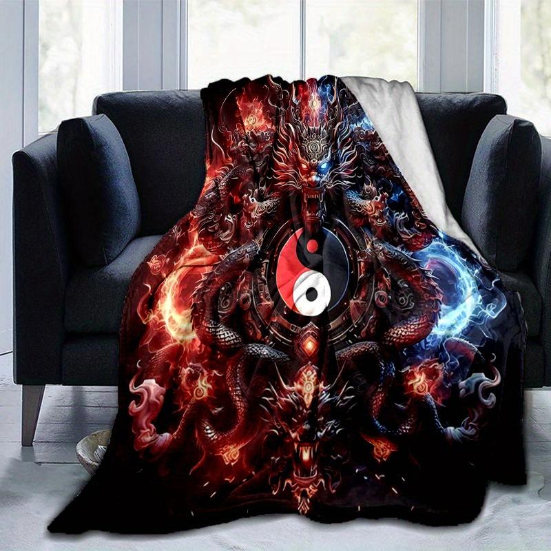 1pc Fire and Ice Yin Yang Dragons Blanket  Soft Throw for Home Decor, Perfect Gift for All Seasons, Living Room, Travel, Camping, Car Blankets