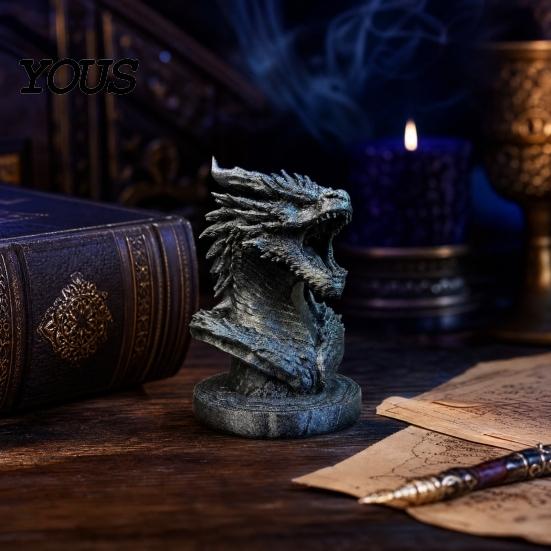 Desktop Dragon Decoration Head Figurine, 3D Printed Fantasy Statue, Mythical Black Sculpture Animal for Home Office Desk Decor, Gift Collectors Scale