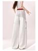 Women's Wide-Leg Cargo Jazz Sweatpants with Pockets - White & Gray, Autumn 2025