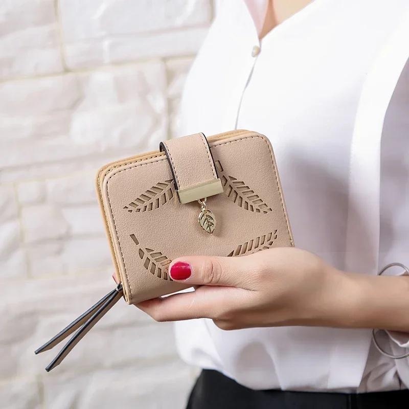 

Design Women s Purse Zipper Leather Ladies Wallet Women Luxury Brand Small Female Wallet Hollow Leaves for Credit Cards