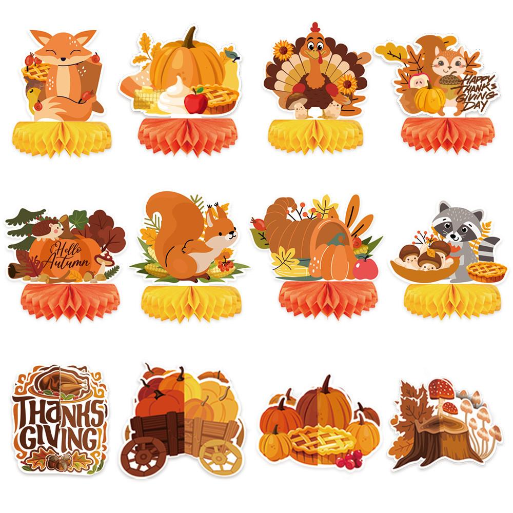 Thanksgiving Cartoon Themed Animal Pattern Paper Desktop Ornament Party Props