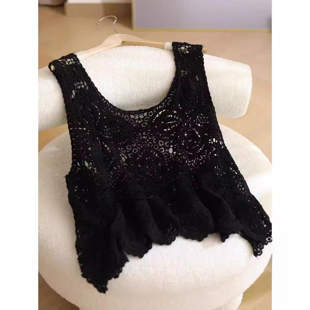 DIMANAF Sommer Damen T-Shirt Strick-T-Shirt Ärmellos Basic Weste Transparent Loch Mode Sexy Tops T-Shirts Beiläufige Lose Weiße T-Shirts