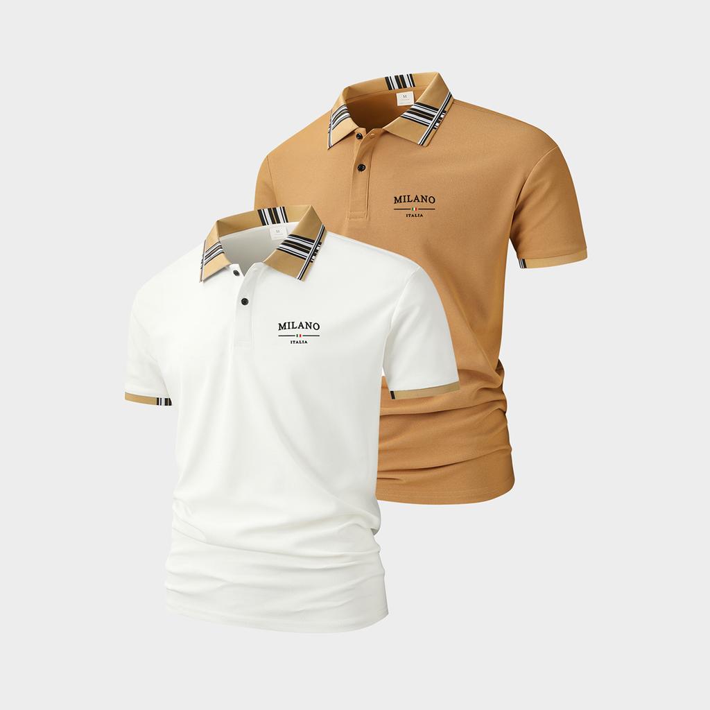 2 Pack Mens Casual Polo Shirts - Short Sleeve Golf Shirts for Men Fashion Button Tops Black Work T Shirt