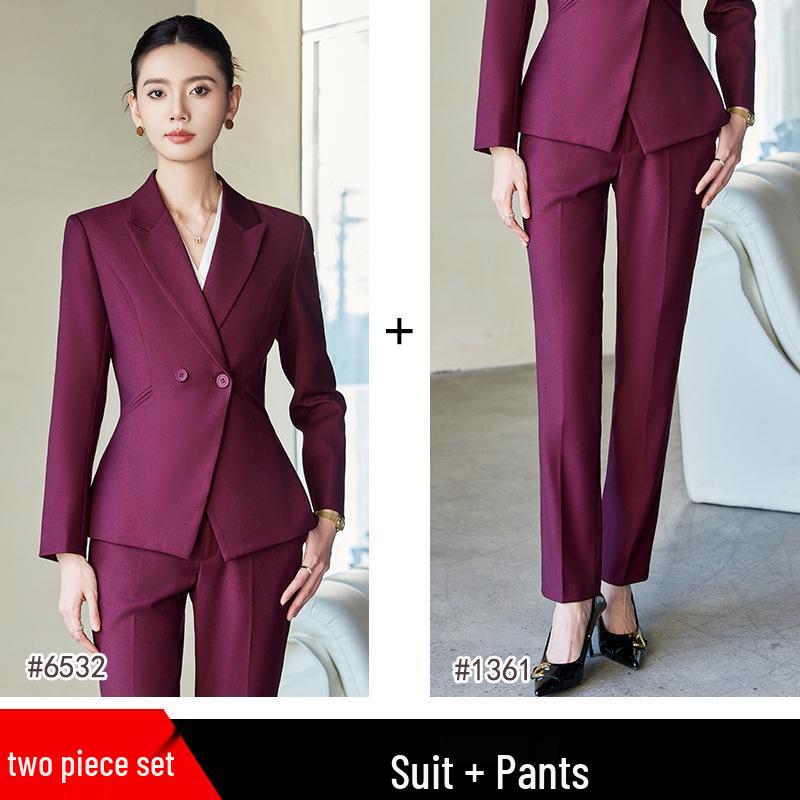 Yumeiya Elegant Professional Suit Set - Spring Thick Style Waist-Slimming Long-Sleeved Workwear Uniform.