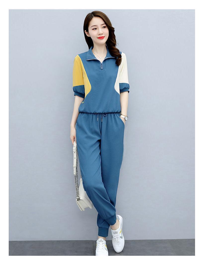 

Женская мода лето 2024 спортивный костюм-двойка: Леггинсы и куртка, замедляющие старение XXXL синий