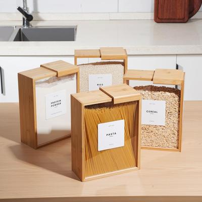 Creatieve Bamboe Houtnerf Keuken Opbergdoos met Schuifdeksel Rijstverdeler Huishoudelijke Organizer
