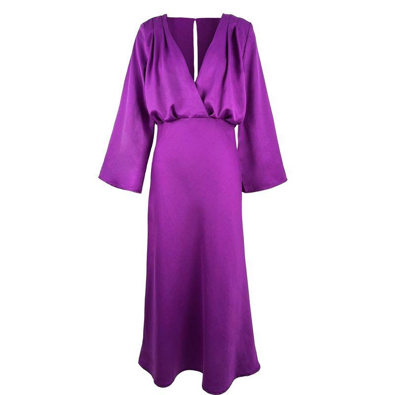

Purple Long sleeve Retro Waist Hugging V-neck Women s clothing dress Purple Long Sleeve Retro Dress Fuchsia M