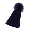 Korean Style Pom Pom Knit Beanie - Warm, Solid Color, Rolled Brim for Autumn & Winter