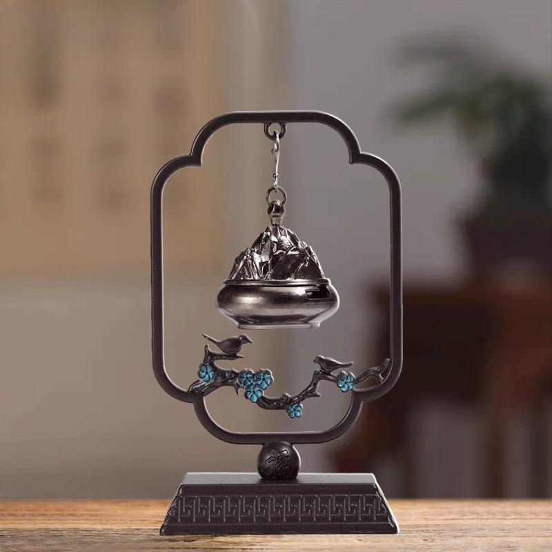 Creative Alloy Incense Burner Ornament Zen Tea Ceremony, Home Indoor Decor Chinese Style Retro Hanging Aromatherapy Furnace, 1Pc