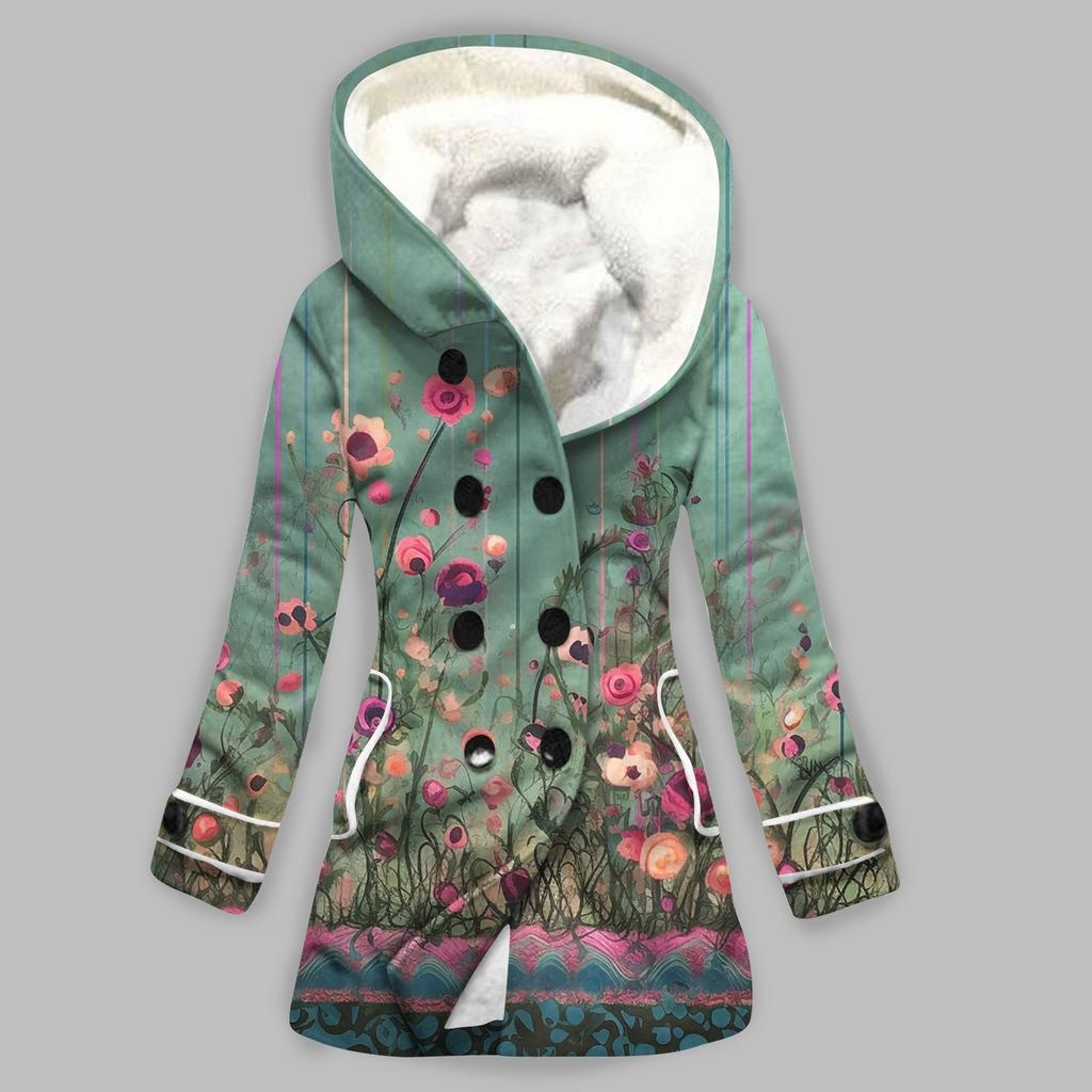 Women's Winter Coat Warm Shaggy Down Hooded Button Down Coat Jacket