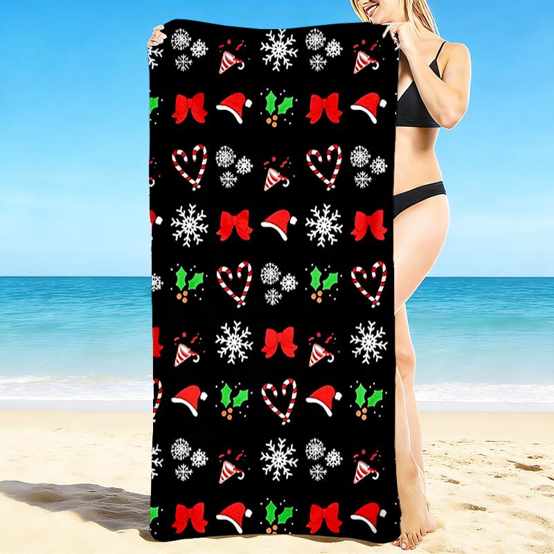 1Pc Christmas Festive Beach Towel Quick Dry Multiuse For Beach Pool Gym Yoga Home Travel Christmas Halloween Xmas Gift S1128