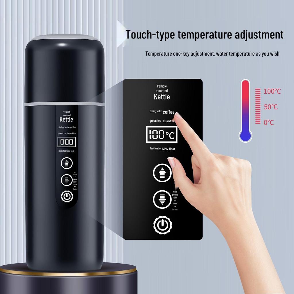 Dvounapěťová auto elektrická konvice: USB chytrý vyhřívaný izolační hrnek pro 12V/24V