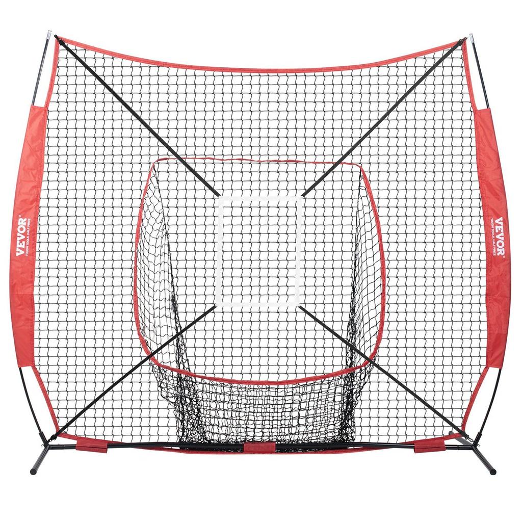7x7 Ft Baseball Softball Practice Net, Portable Baseball Training Net for Hitting Batting Catching Pitching, Backstop Baseball Equipment with Bow