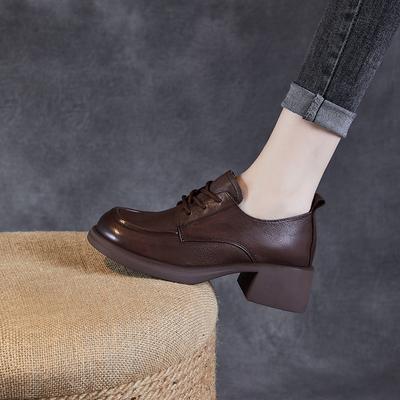 High-heeled Women's New Style Thick-soled Leather Shoes with Chunky Heels