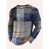 Autumn and Winter Men's Checked 3D Printed Crew Neck Long Sleeve T-Shirt