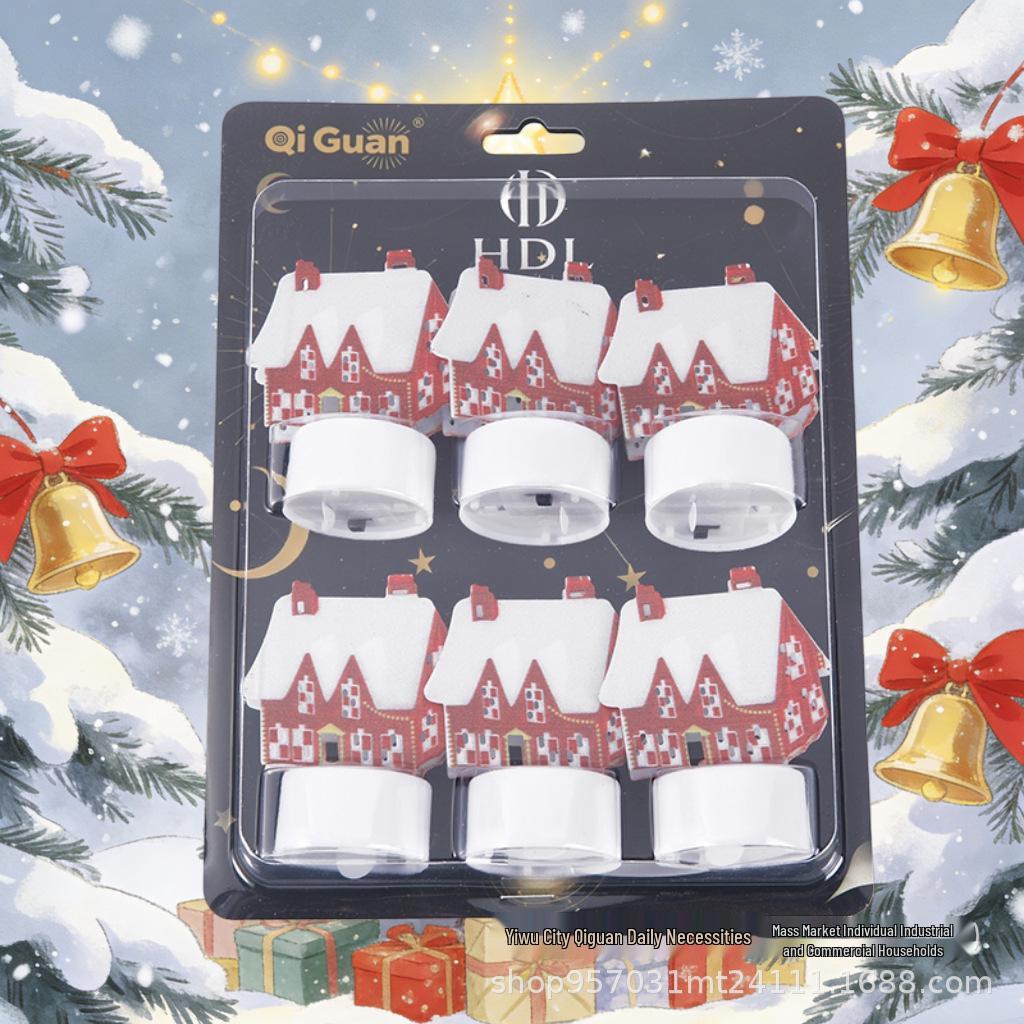 6-Piece LED Christmas Candle Lights with Wrought Iron Tree and Santa Decorations