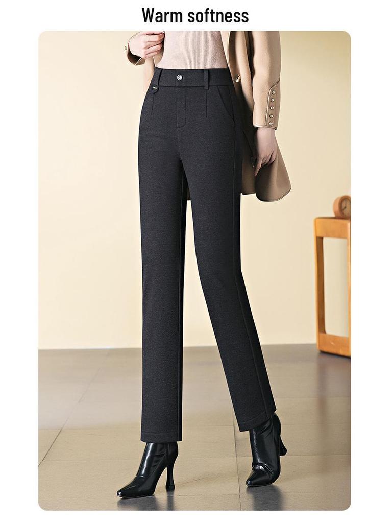 Women's High-Waisted Fleece-Lined Straight-Leg Pants, New for Autumn/Winter 2024, Plus Size Available, Warm Casual Mom Trousers.