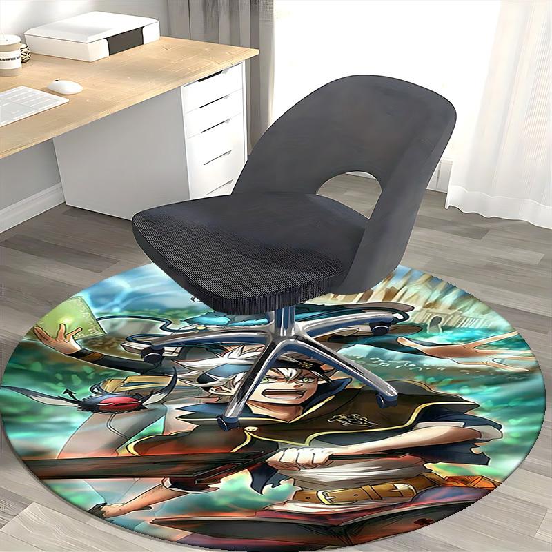 1pc Anime Design Round Carpet - Black Clover Characters for Office Chair Mat, Non-Slip Rug Suitable for Home Decor, Living Room, Bedroom