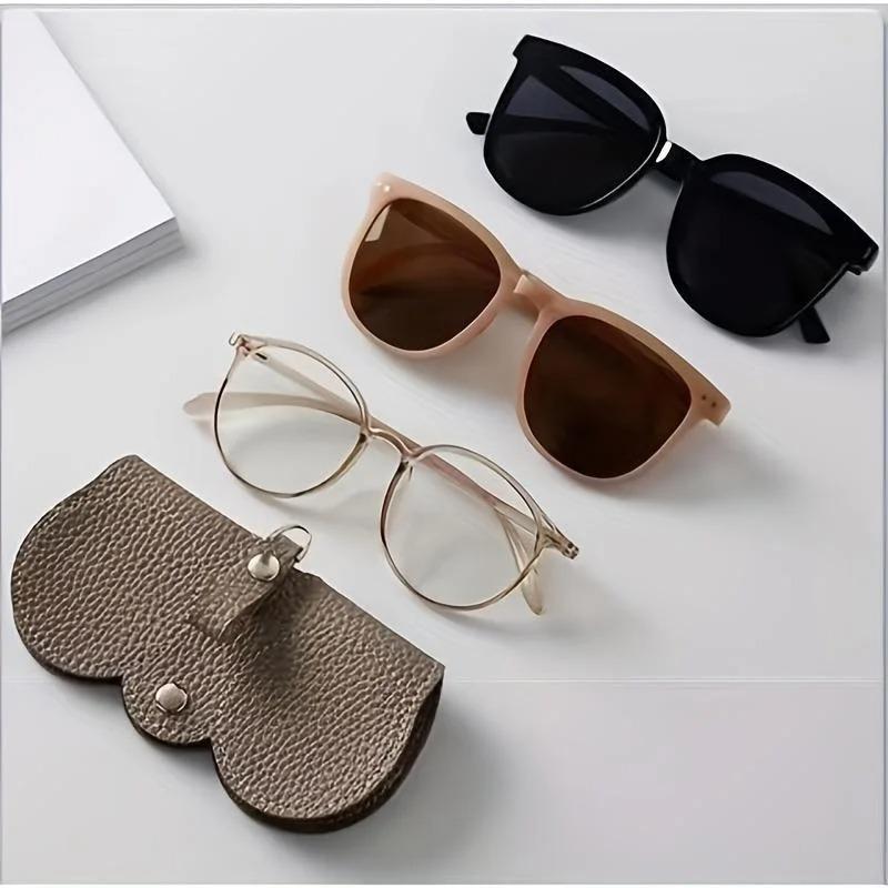 1 Lychee Embossed Glasses Case, Cute Hanging PU Leather Sunglasses Reading Glasses Storage Bag,