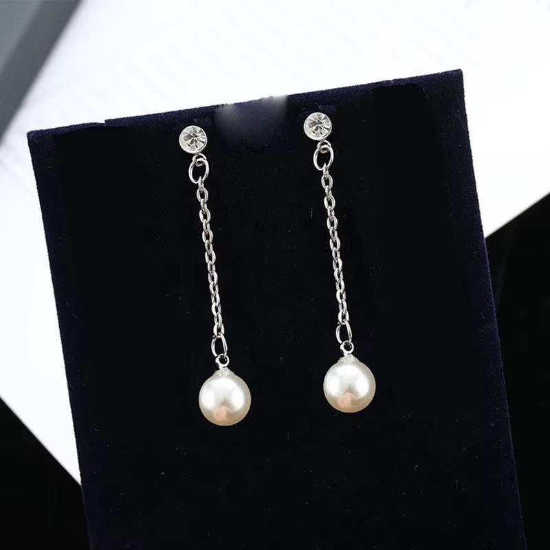 2026 Women s Hanging Earrings Imitation Pearl Ball Pendants Dangle Earrings Copper Color Chain Drop Earrings for Female trend