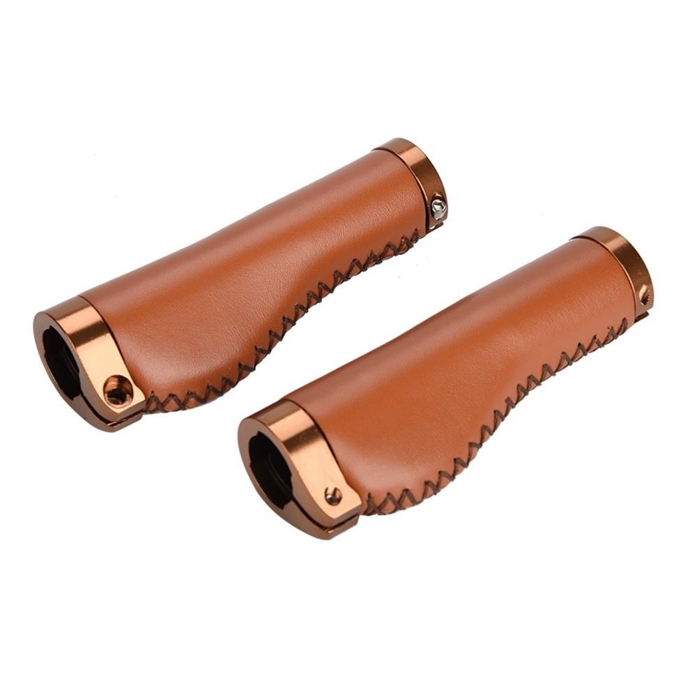 1 Pair Non-Slip Bike Handlebar Grips Retro Lock On Mountain Bike Grips 22.2mm Diameter PU Leather + Plastic + Aluminum Alloy
