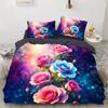 Colorful Rose 3D Printed Pattern 3pcs Single Double Queen Quilt Cover Pillowcase Bedding Set