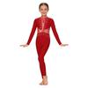 Leotard da Ballo da Bambina a Maniche Lunghe con Paillettes e Strass, Lucido, Full Body, Zip Invisibile Posteriore