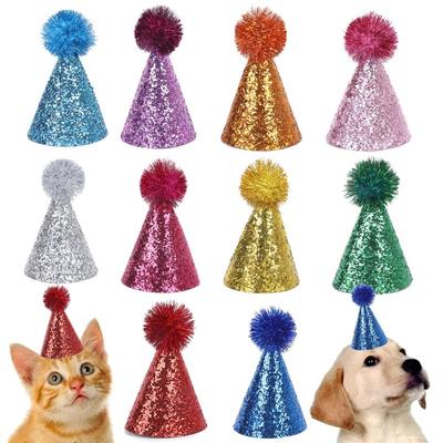 Creative Glitter Dog Birthday Hat Colorful Hairball Shiny Pet Party Supplies Adjustable Cute Pet Headband Hats